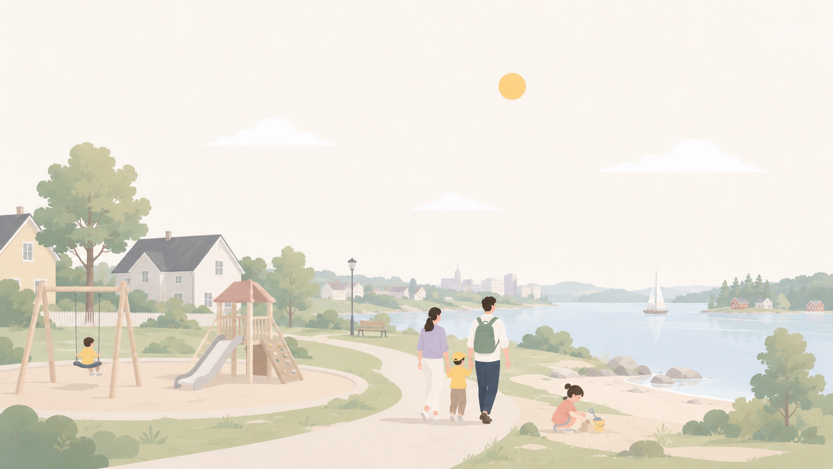 Illustration: a family out and about with their kids