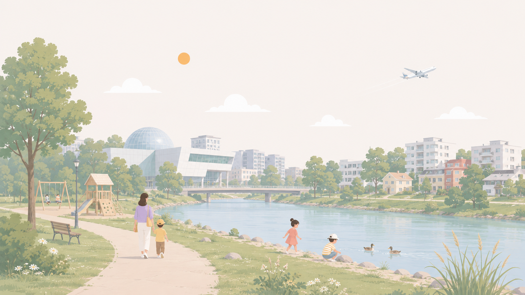Illustration: a family out and about with their kids
